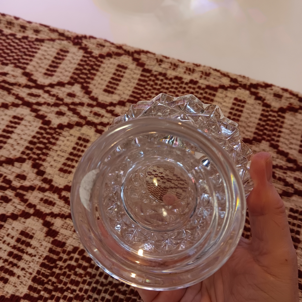 Diamond Pattern Glass Candle Holder, Small Vase, Heavy Crystal - Picture 4 of 4